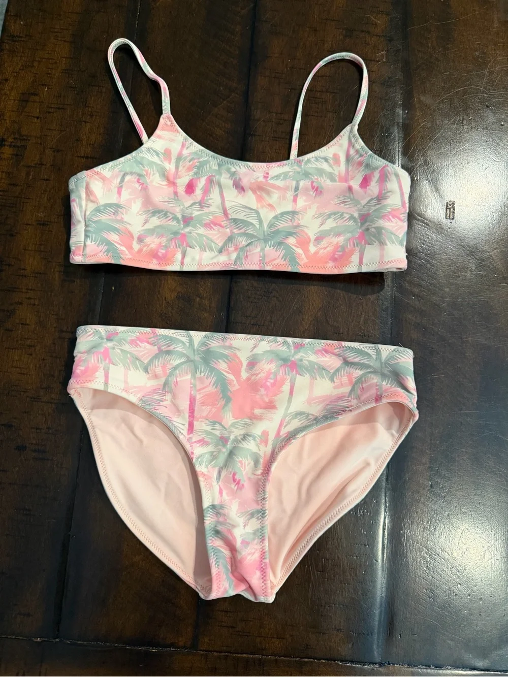 Abercrombie Girls Pink & Mint Palm Print Reversible Bikini Set size 9/10